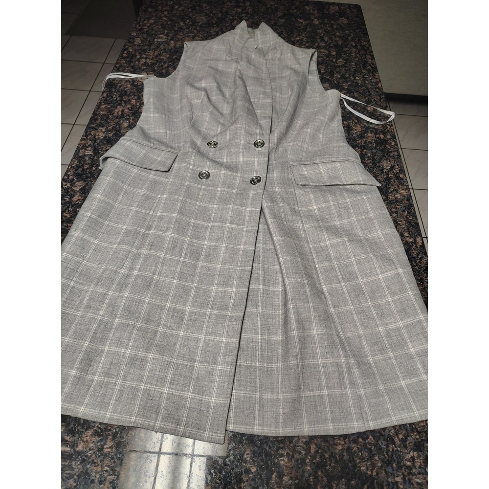 Calvin‎ Klein Vintage Plaid Double Breasted Sleeveless Blazer Dress Size 12